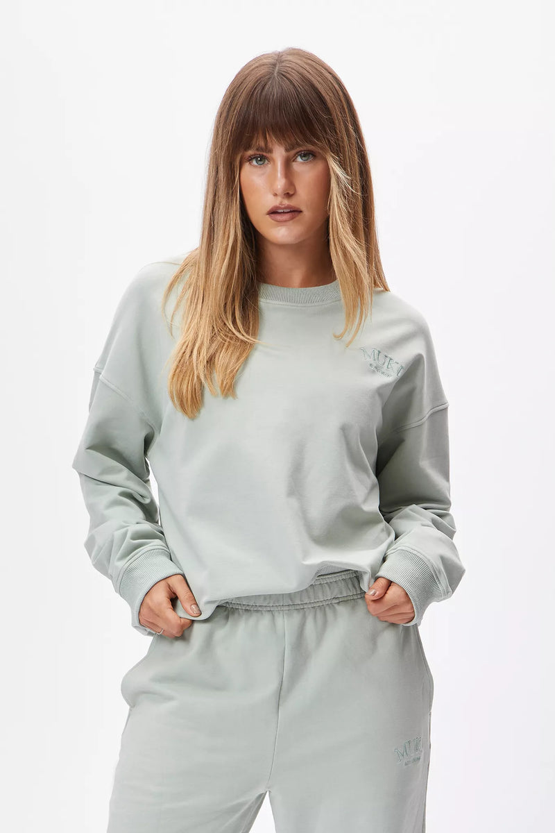 Women s French Terry Cotton Sweatshirt in Sage MUKI