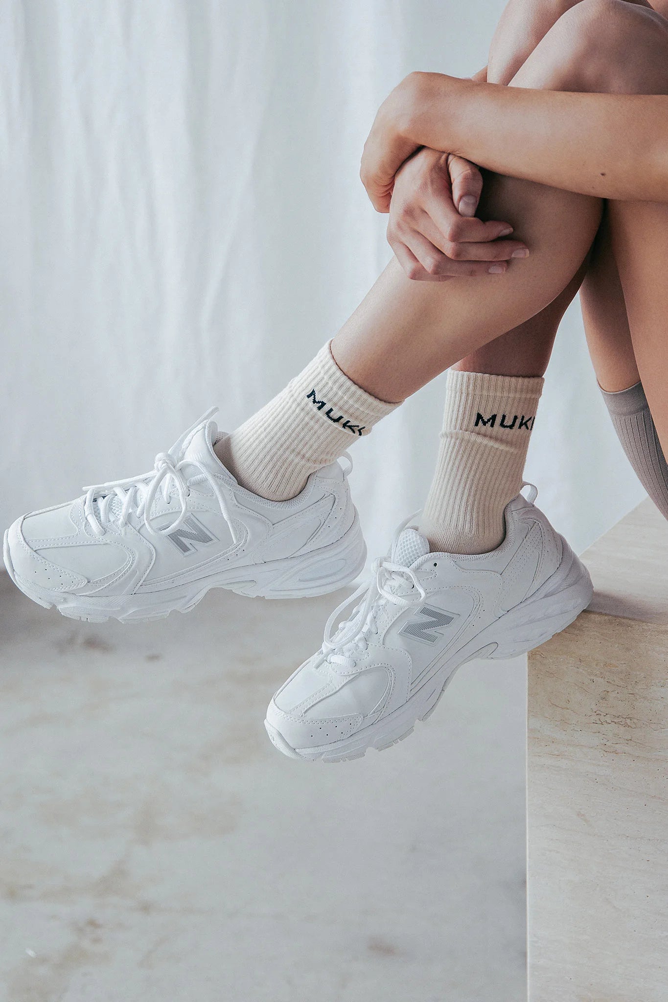 MUKI Women's Active Crew Socks Gym Crew Socks Beige