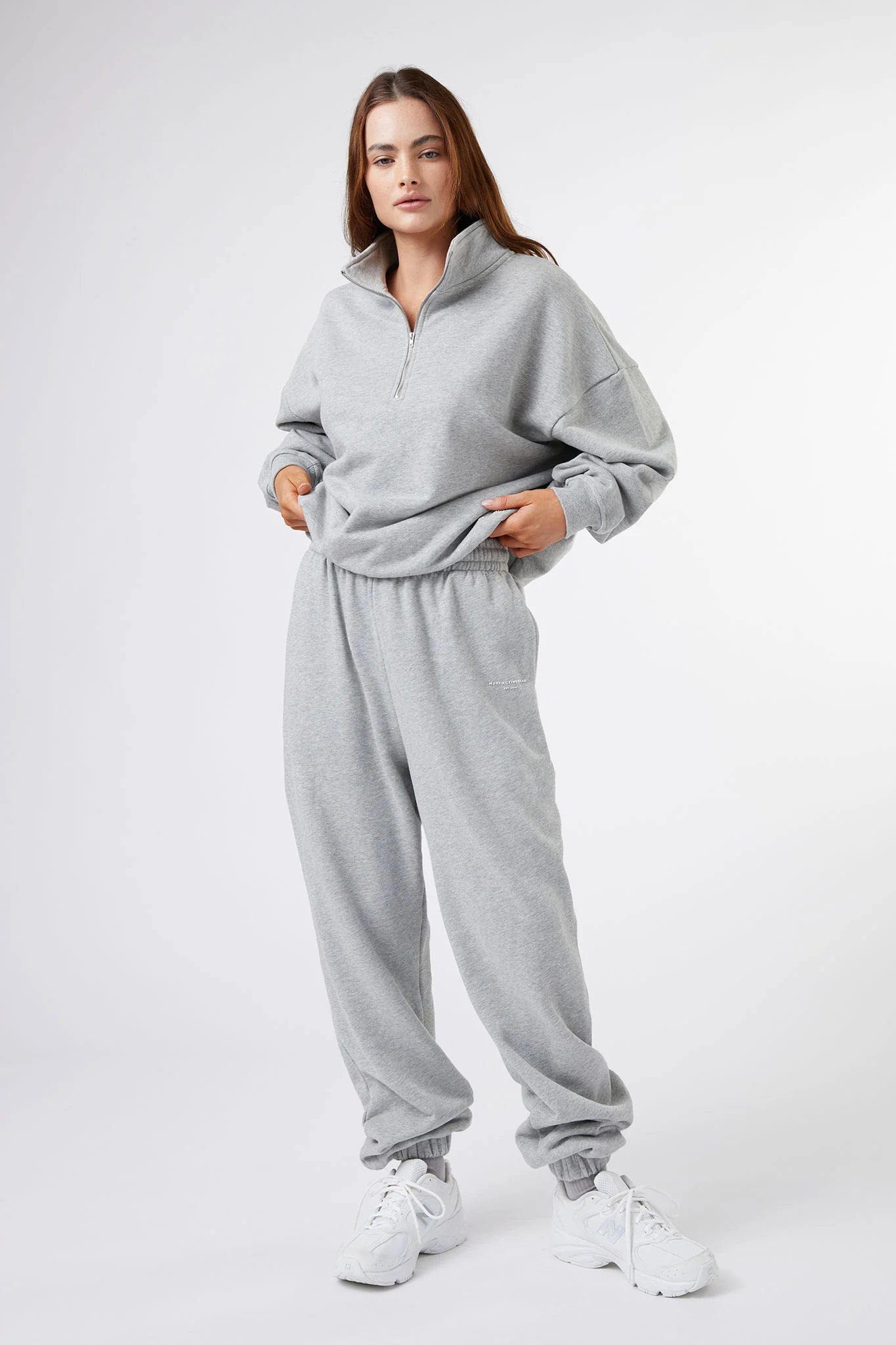 MUKI Women's Oversized French Terry Cotton Sweatpants Grey Melange