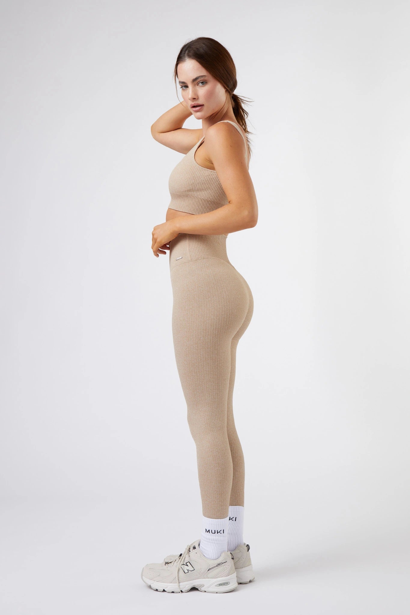 Women's Seamless Ribbed Legging in Beige - Yoga & Pilates